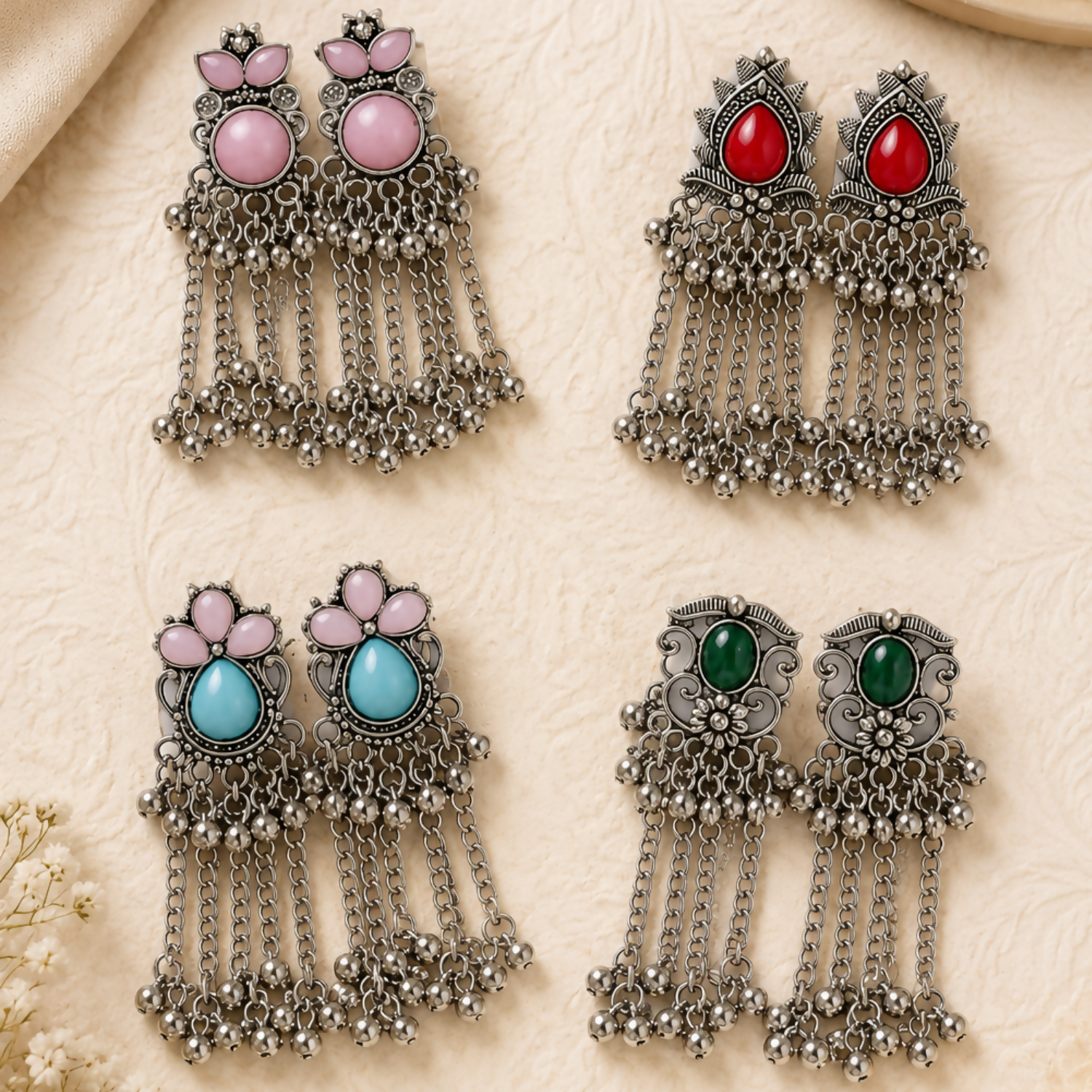 Oxidized Silver Tassel Earrings – Vintage Tribal Dangle for Women