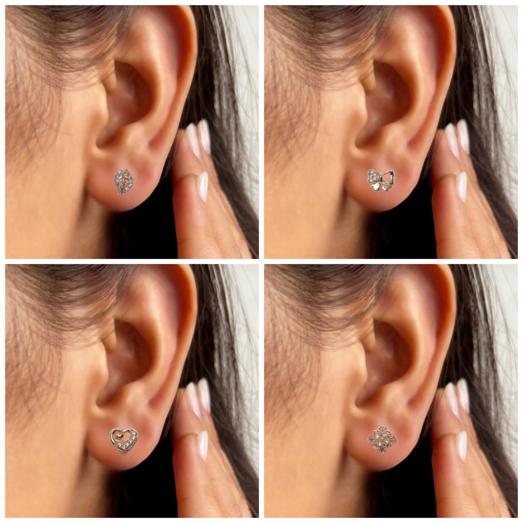 Rose Gold CZ Stud Earrings Combo – Elegant 4-Pair Set for Women