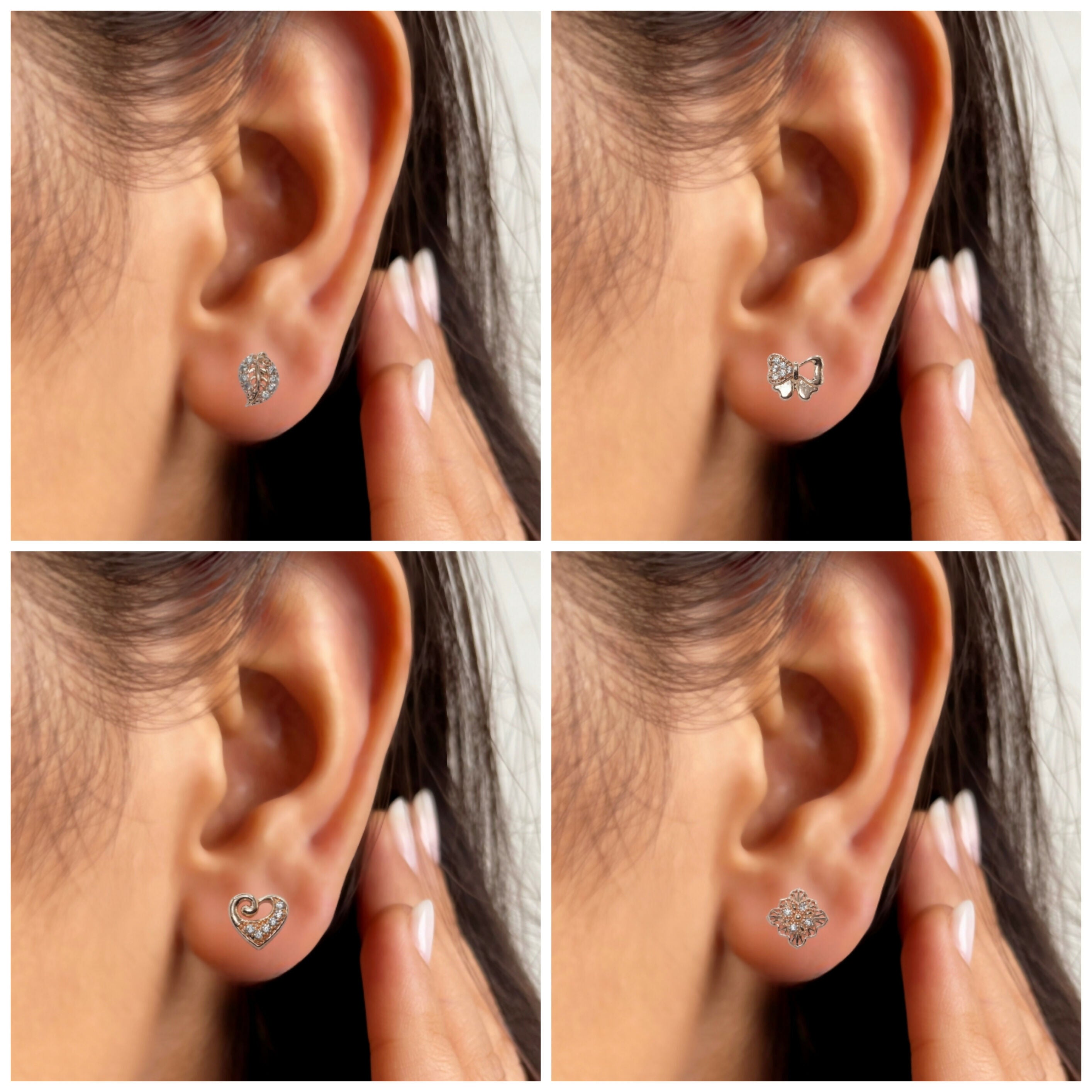 Rose Gold CZ Stud Earrings Combo – Elegant 4-Pair Set for Women