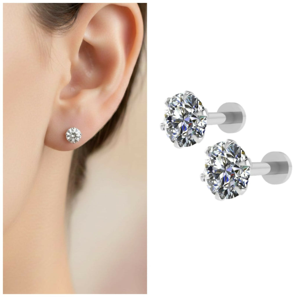 Round AD Solitaire Stud Earrings – Comfortable Flat Back Design