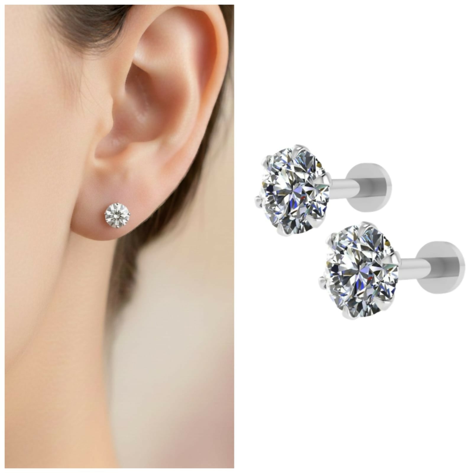 Round AD Solitaire Stud Earrings – Comfortable Flat Back Design