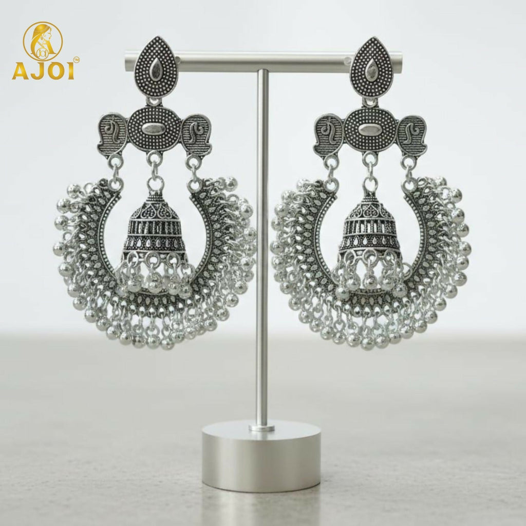 Oxidized Silver Chandbali Jhumka Earrings – Bold Ethnic Statement