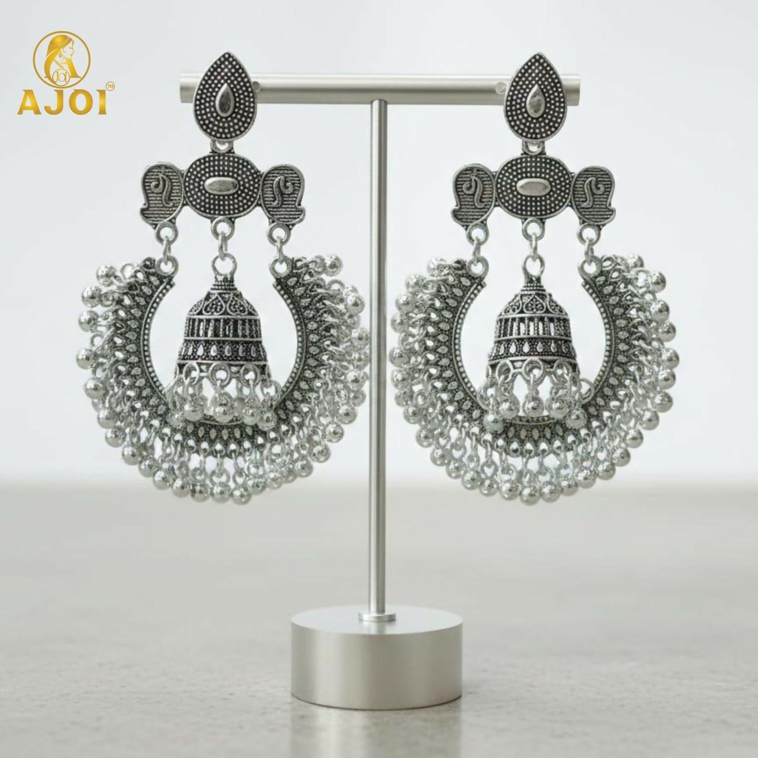 Oxidized Silver Chandbali Jhumka Earrings – Bold Ethnic Statement
