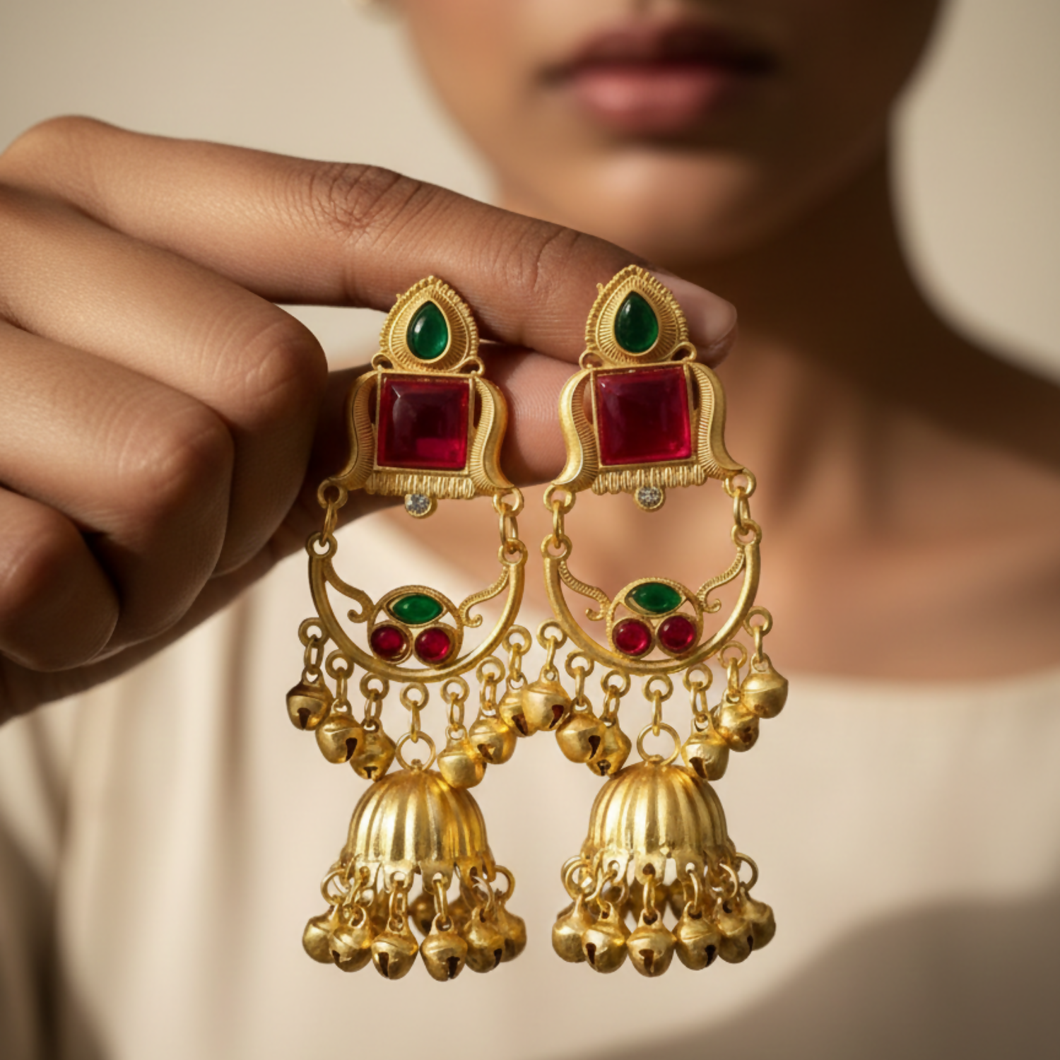 Kashmiri Jhumka Drop Earrings – Authentic Kundan Pearl Tassels