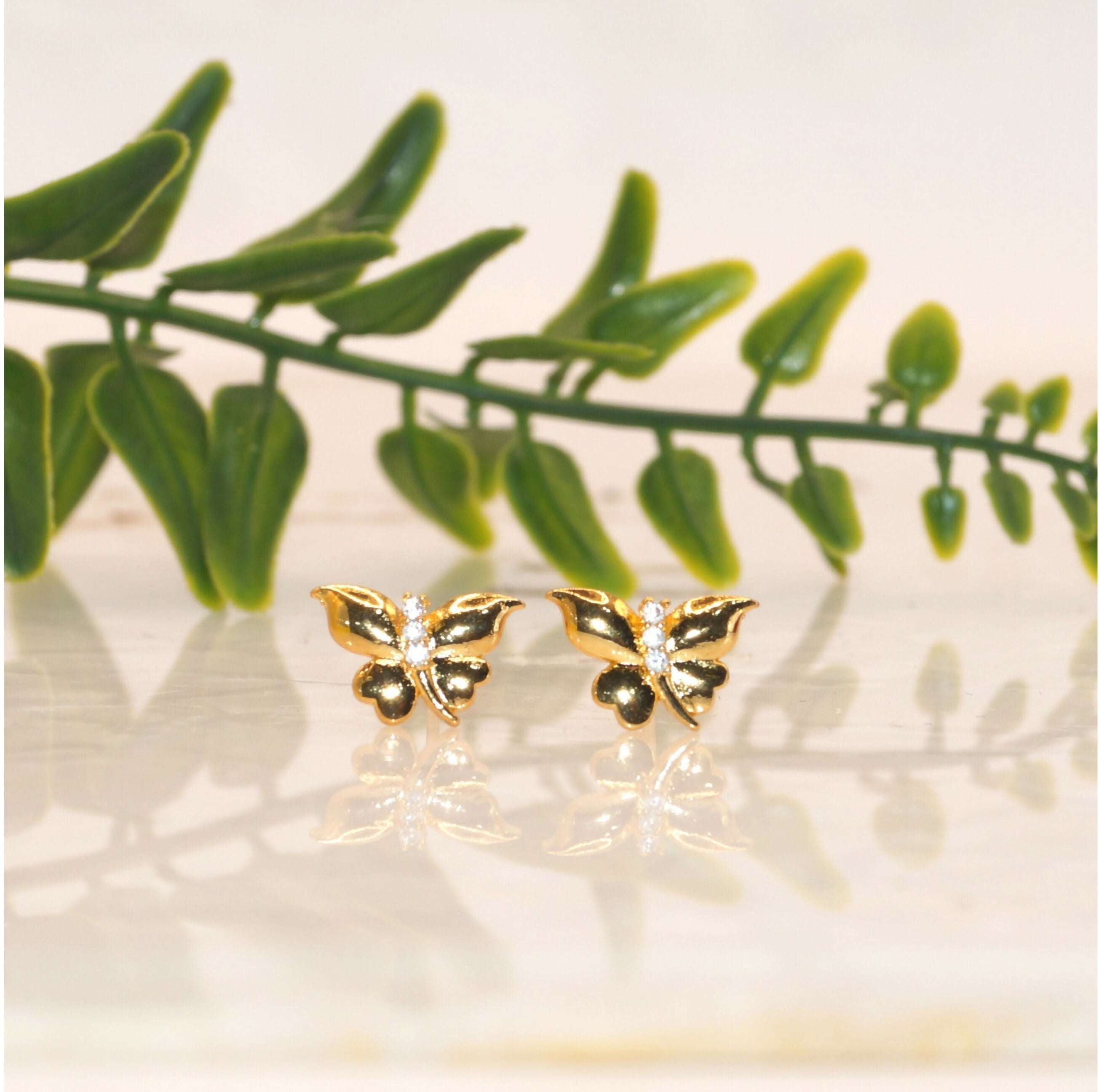 Gold Butterfly Stud Earrings – Dainty & Elegant for Women
