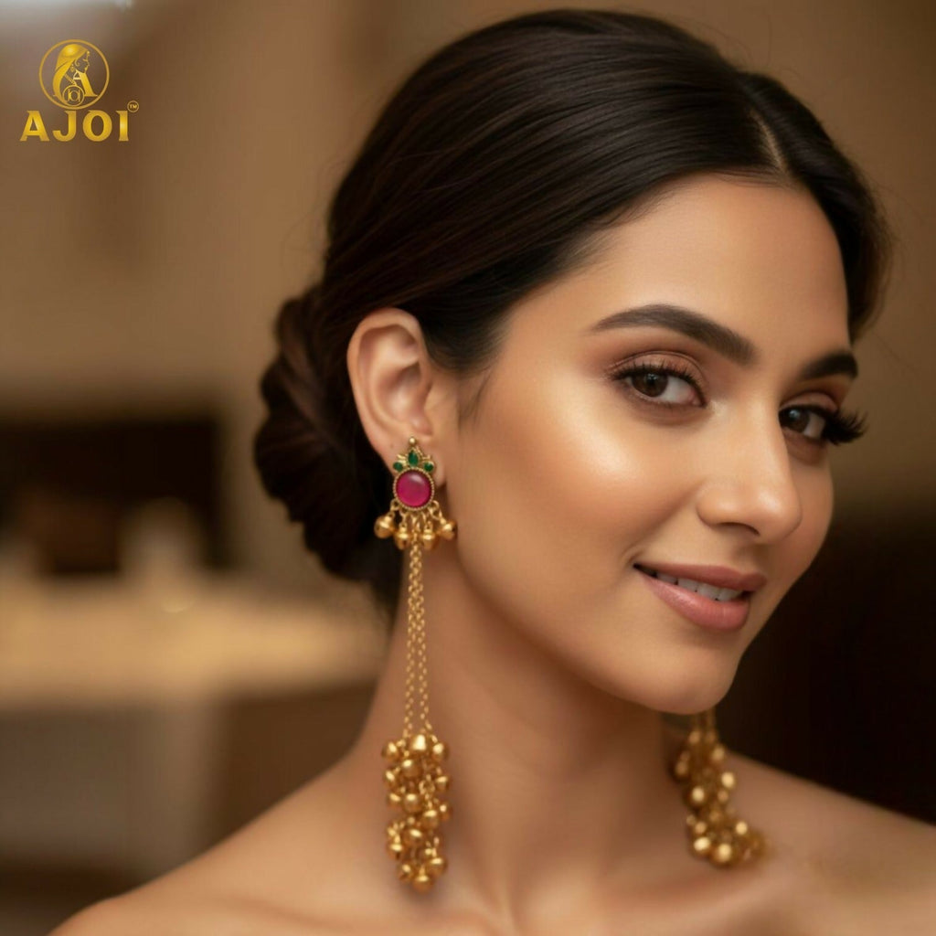 Kashmiri Ghunghroo Earrings – Regal Pink Chip Danglers