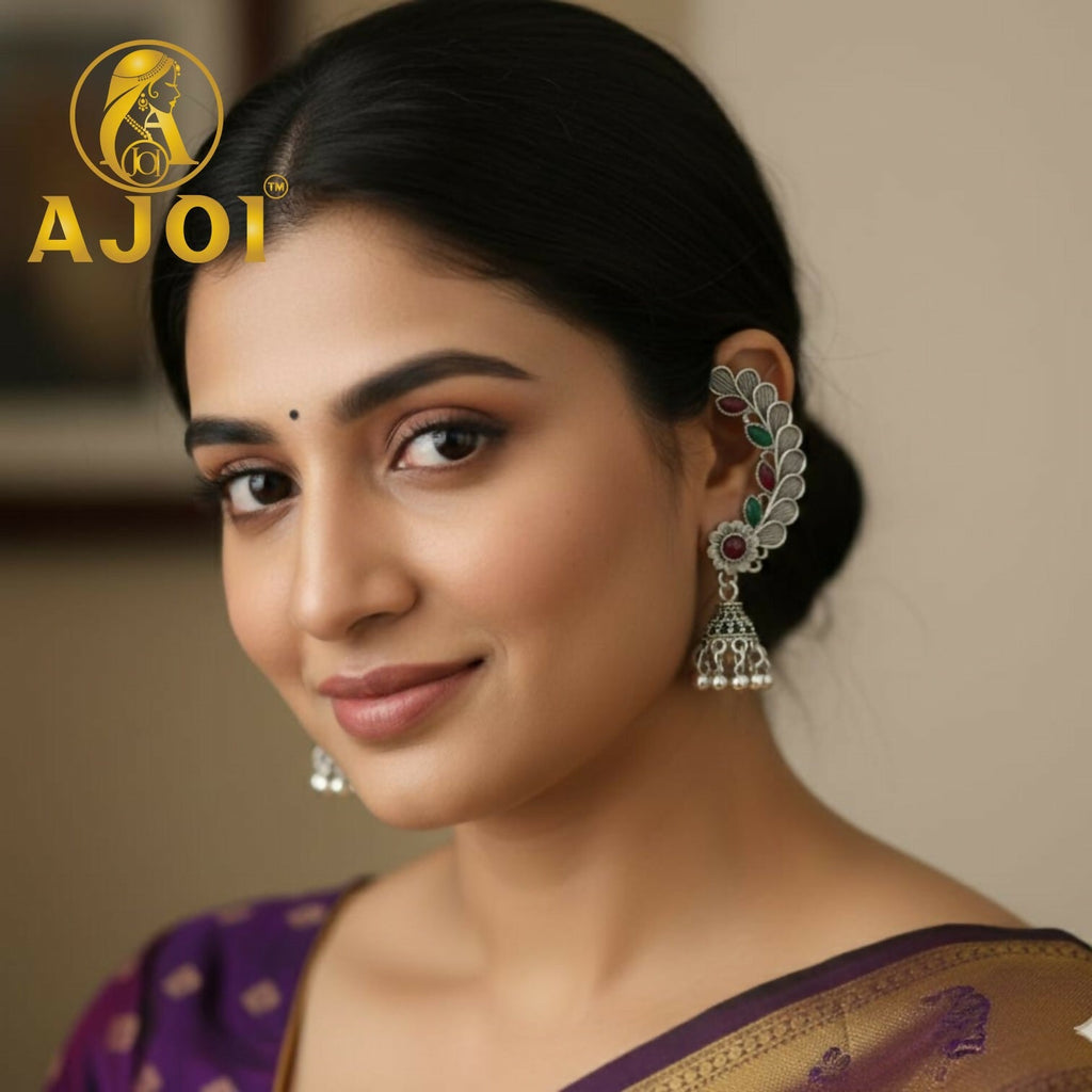 Gemstone Leaf Earrings – Royal Traditional Jhumka Design