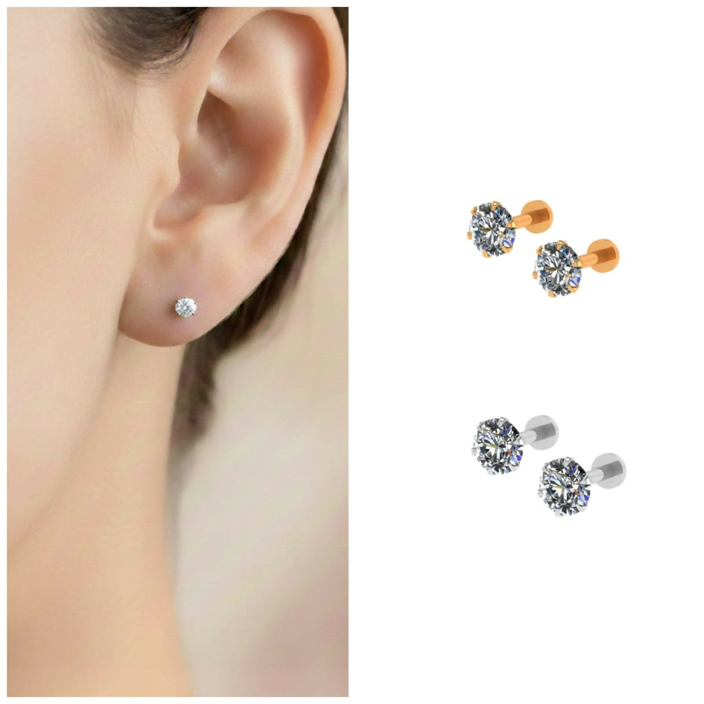 Silver Plated AD Solitaire Flat Back Stud Earrings Combo Pack