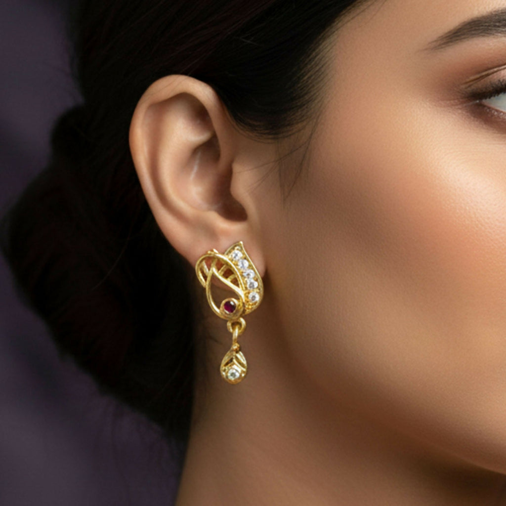 Gold Plated Ruby Accent Stud Earrings – Elegant Drop Design