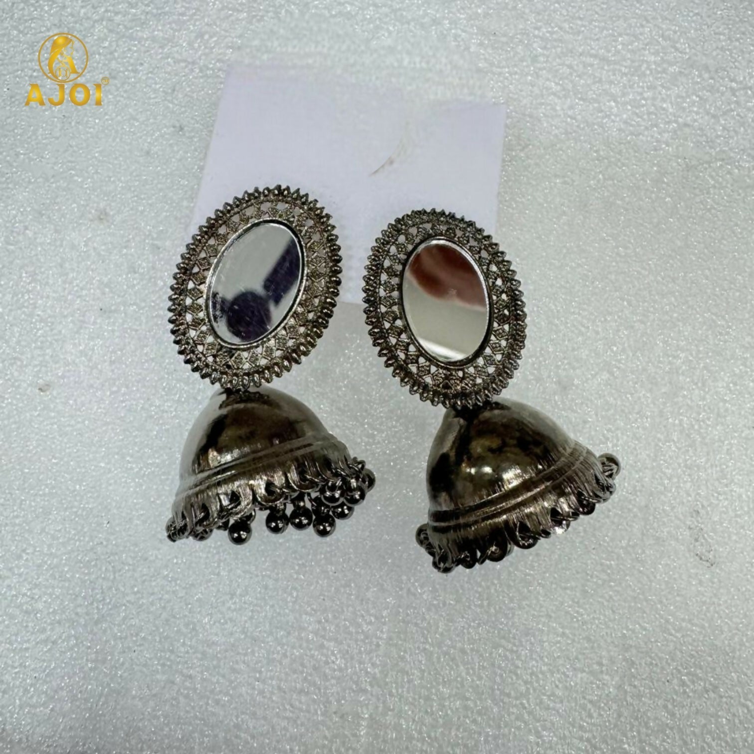 Antique Silver Mirror Jhumka Earrings – Lightweight Tribal Charm