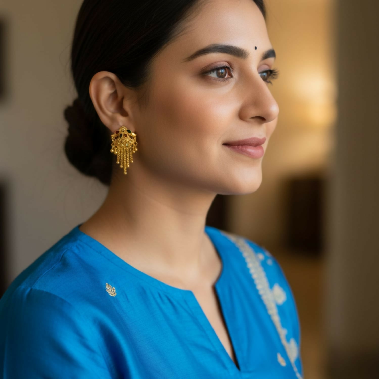 Gold-Plated Jhumka Earrings – Elegant Filigree & Enamel Design
