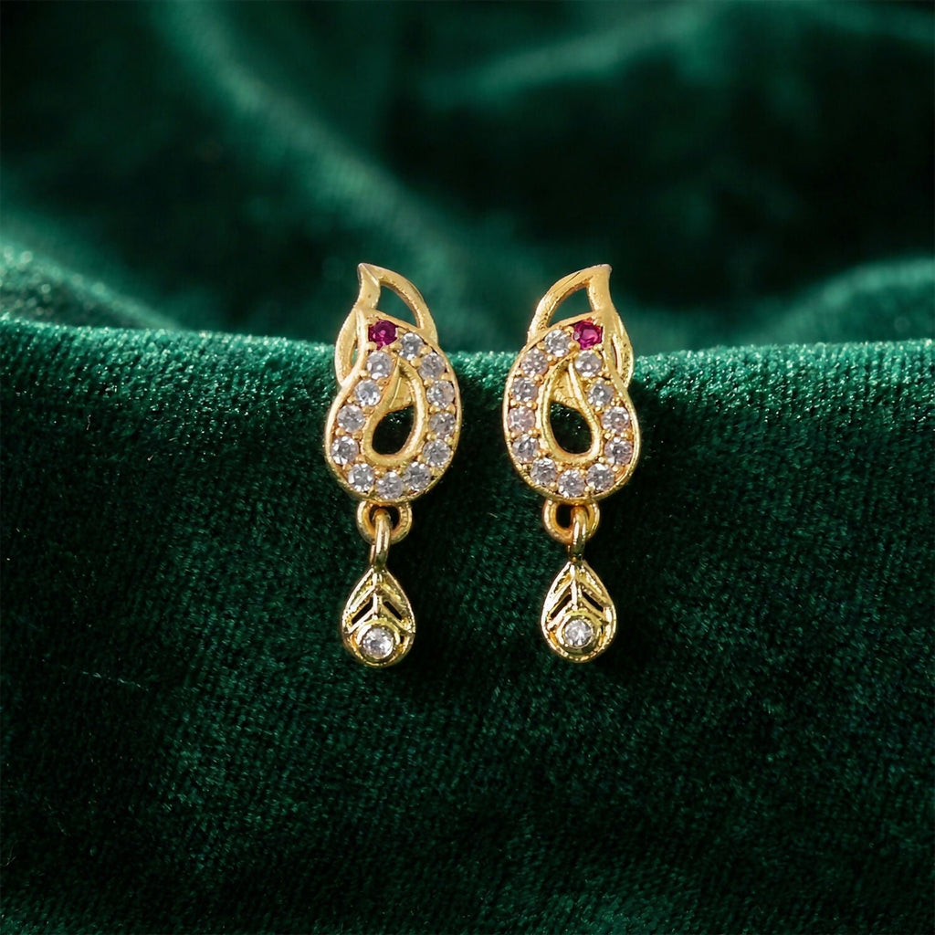Paisley Gold-Tone Drop Earrings – Traditional Elegance with Ruby Accent
