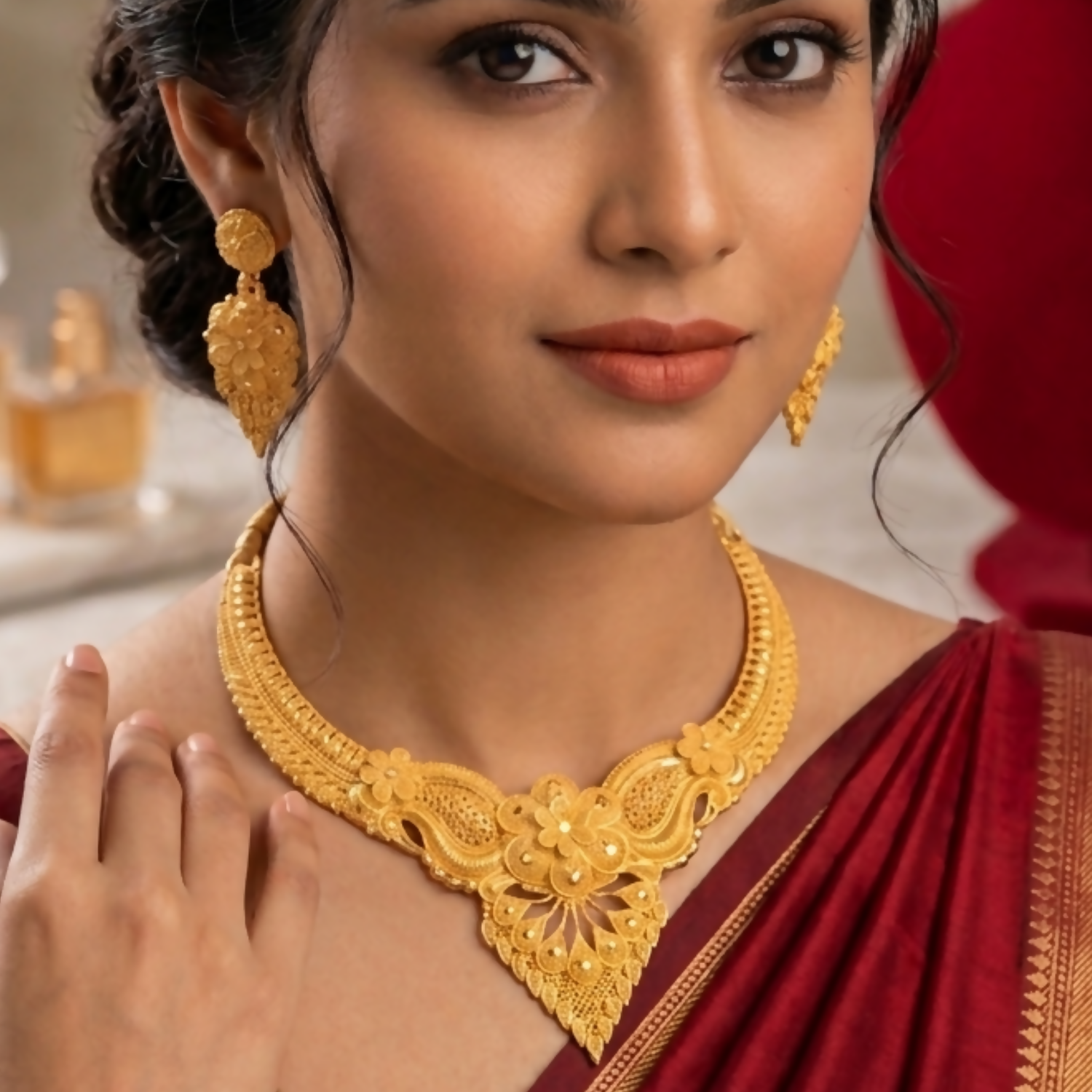 Gold Plated Bridal Necklace Set with Earrings and Maang Tikka Traditional Jewellery
