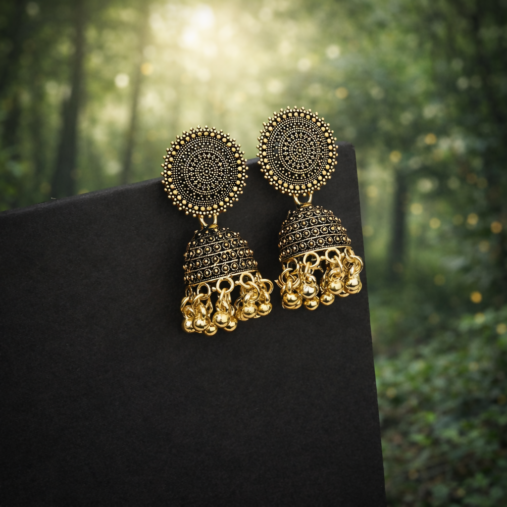 Gold Finish Jhumka Earrings – Traditional Indian Handcrafted Design