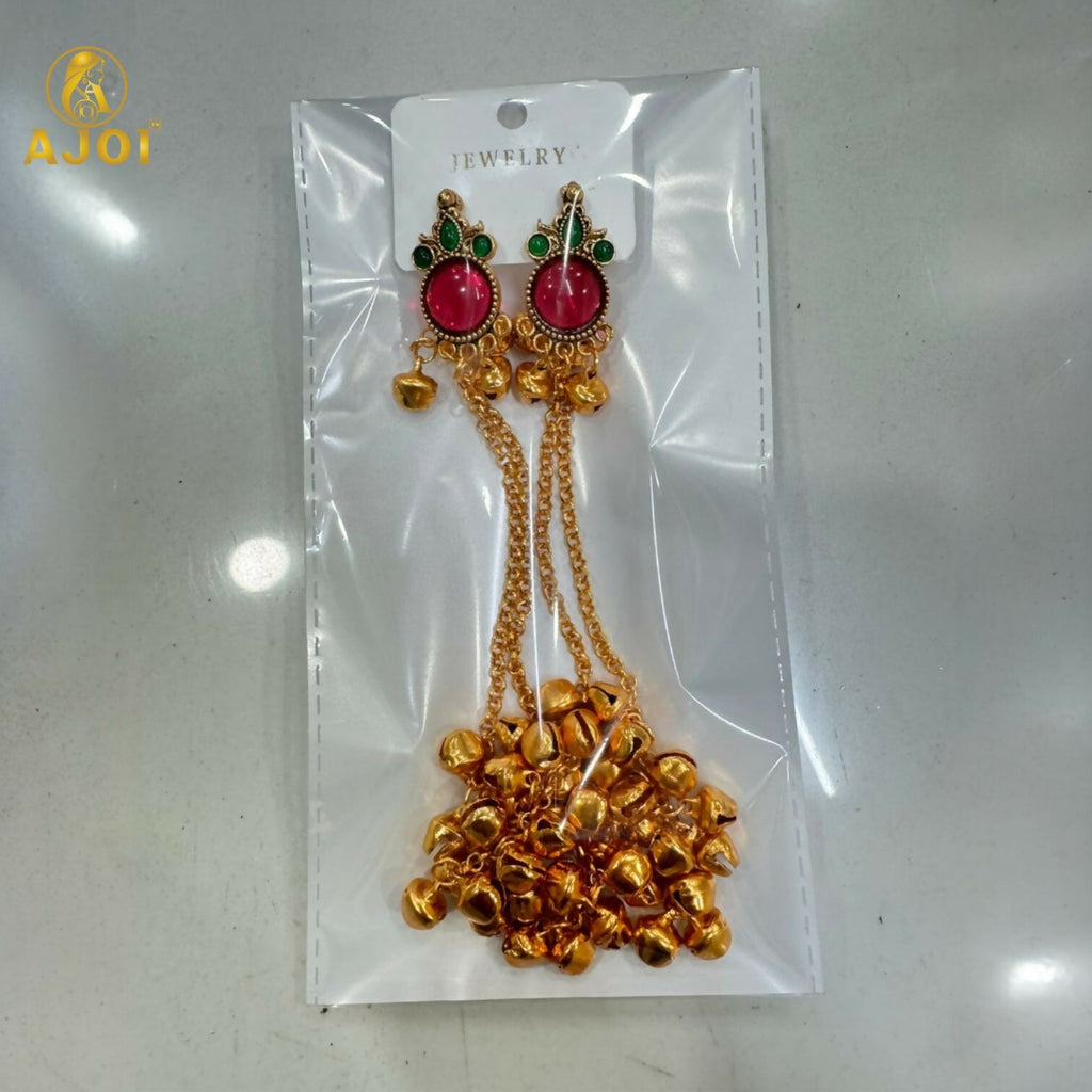 Kashmiri Ghunghroo Earrings – Regal Pink Chip Danglers