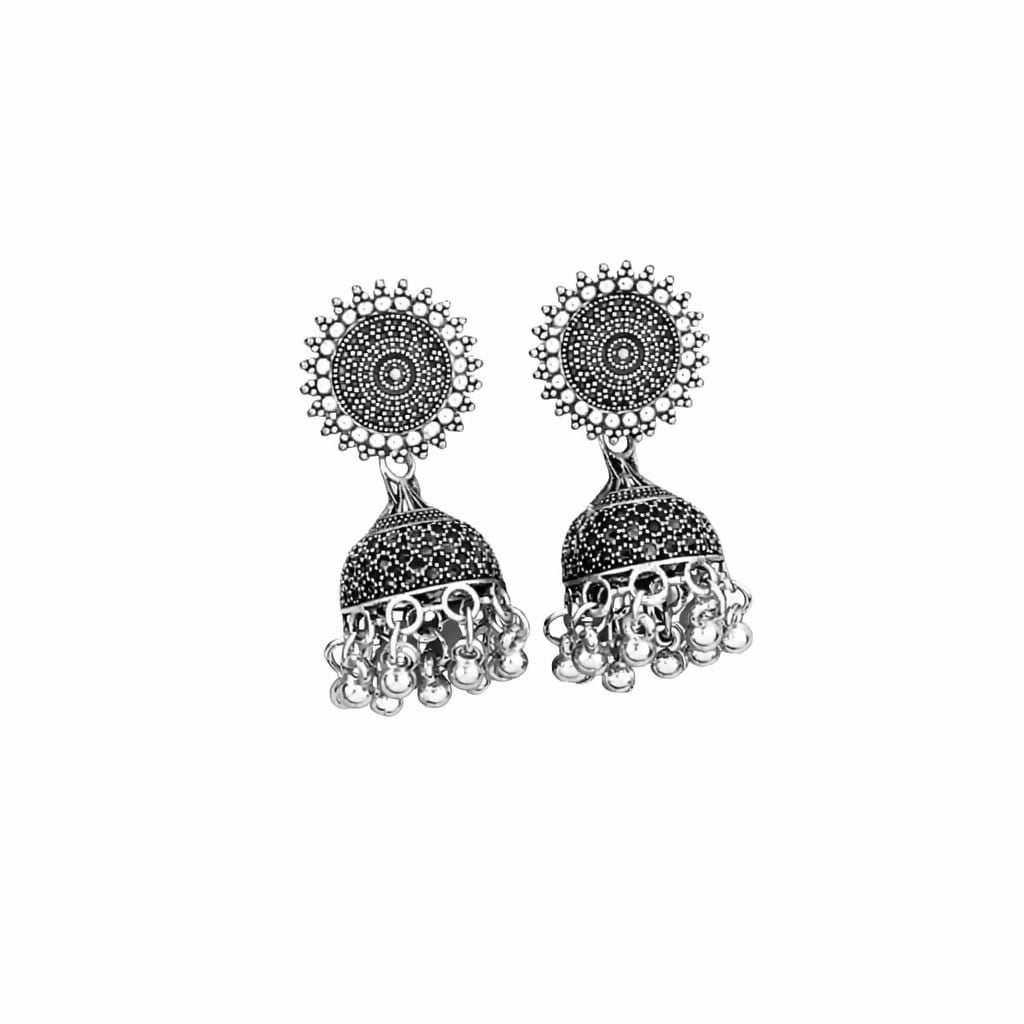 Oxidised Silver Jhumka Earrings – Classic Round Stud Design