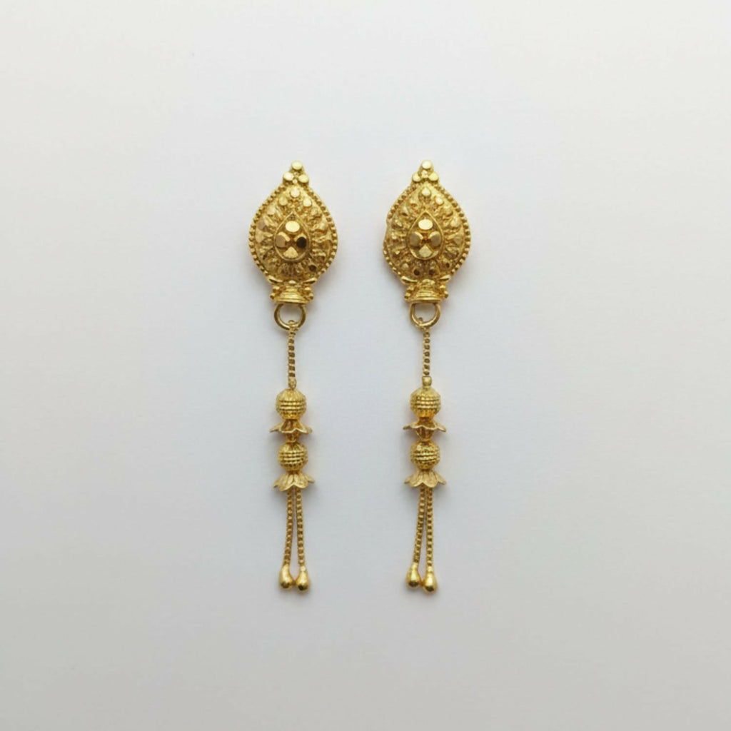 Gold-Plated Jhumka Earrings – Traditional Long Chain Beads Jewellery