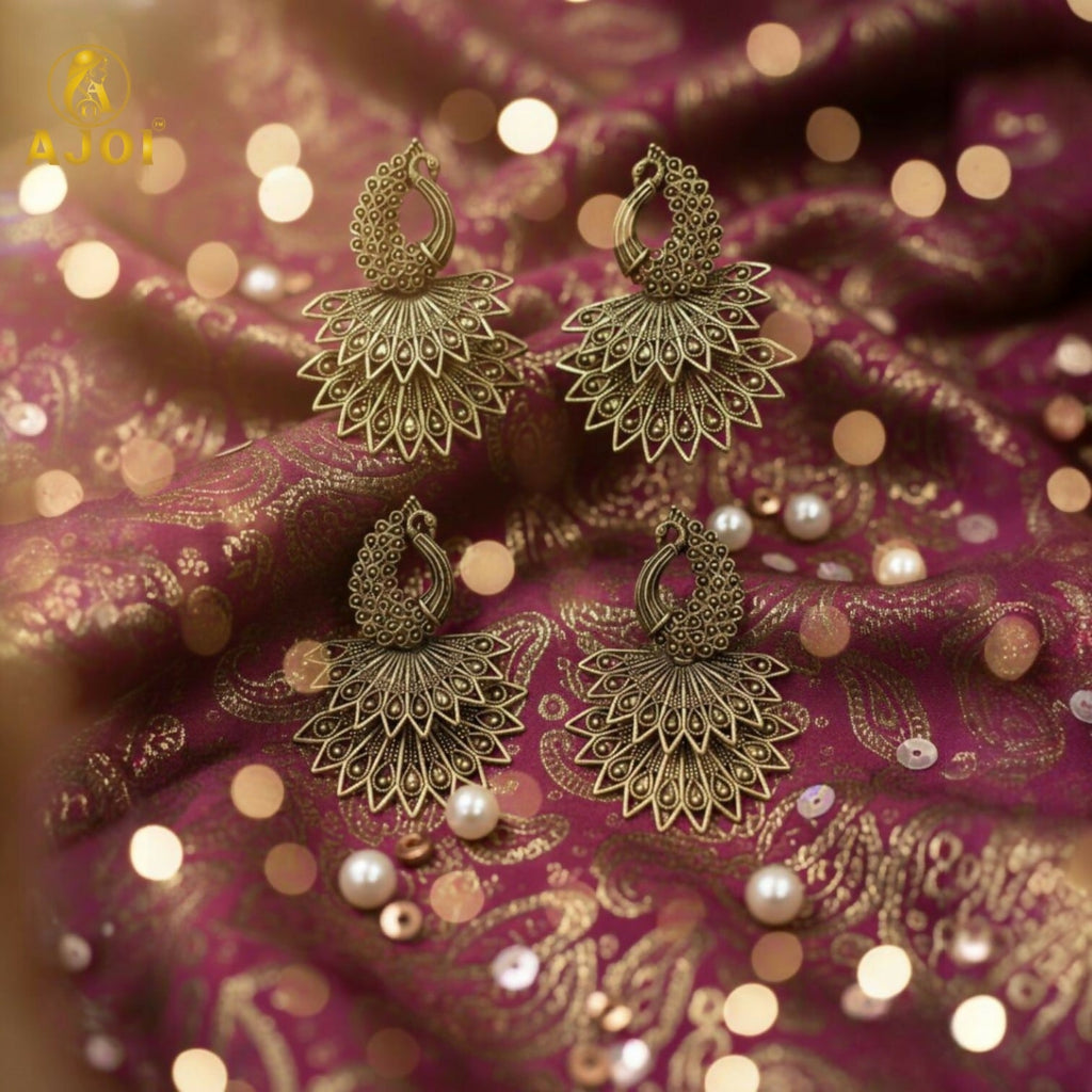 Peacock Antique Gold Earrings Combo – Traditional Ethnic Elegance