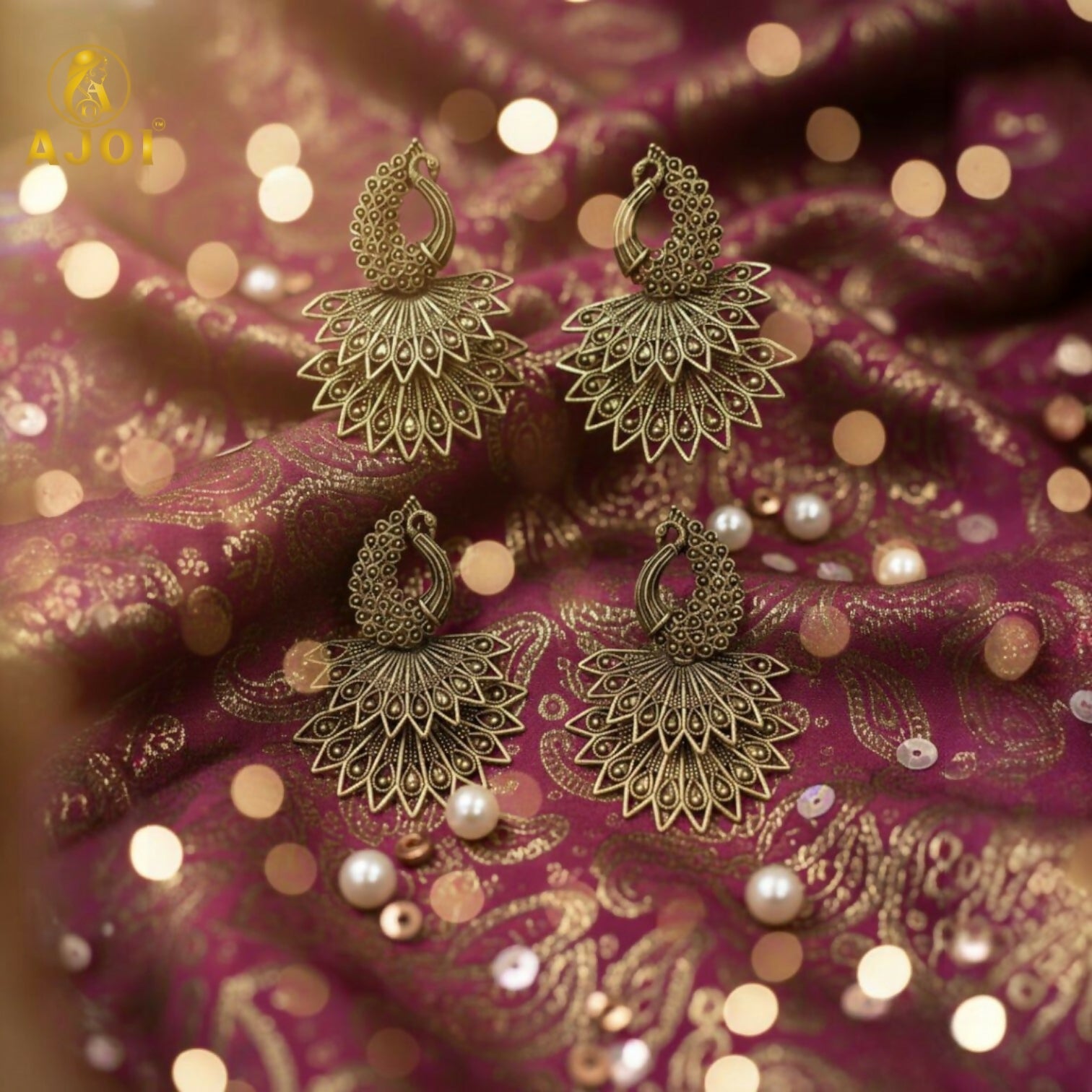 Peacock Antique Gold Earrings Combo – Traditional Ethnic Elegance