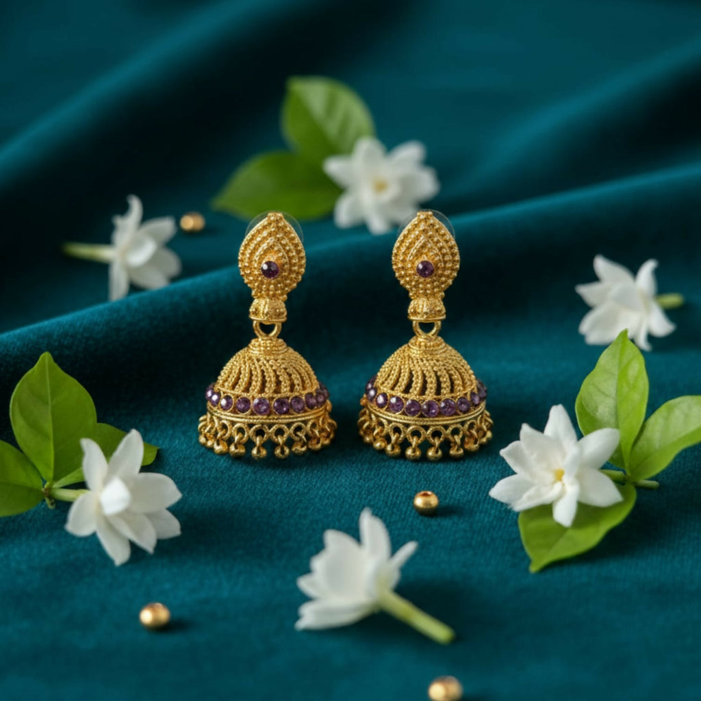 Golden Jhumka Earrings – Elegant Wedding & Festive Jewelry