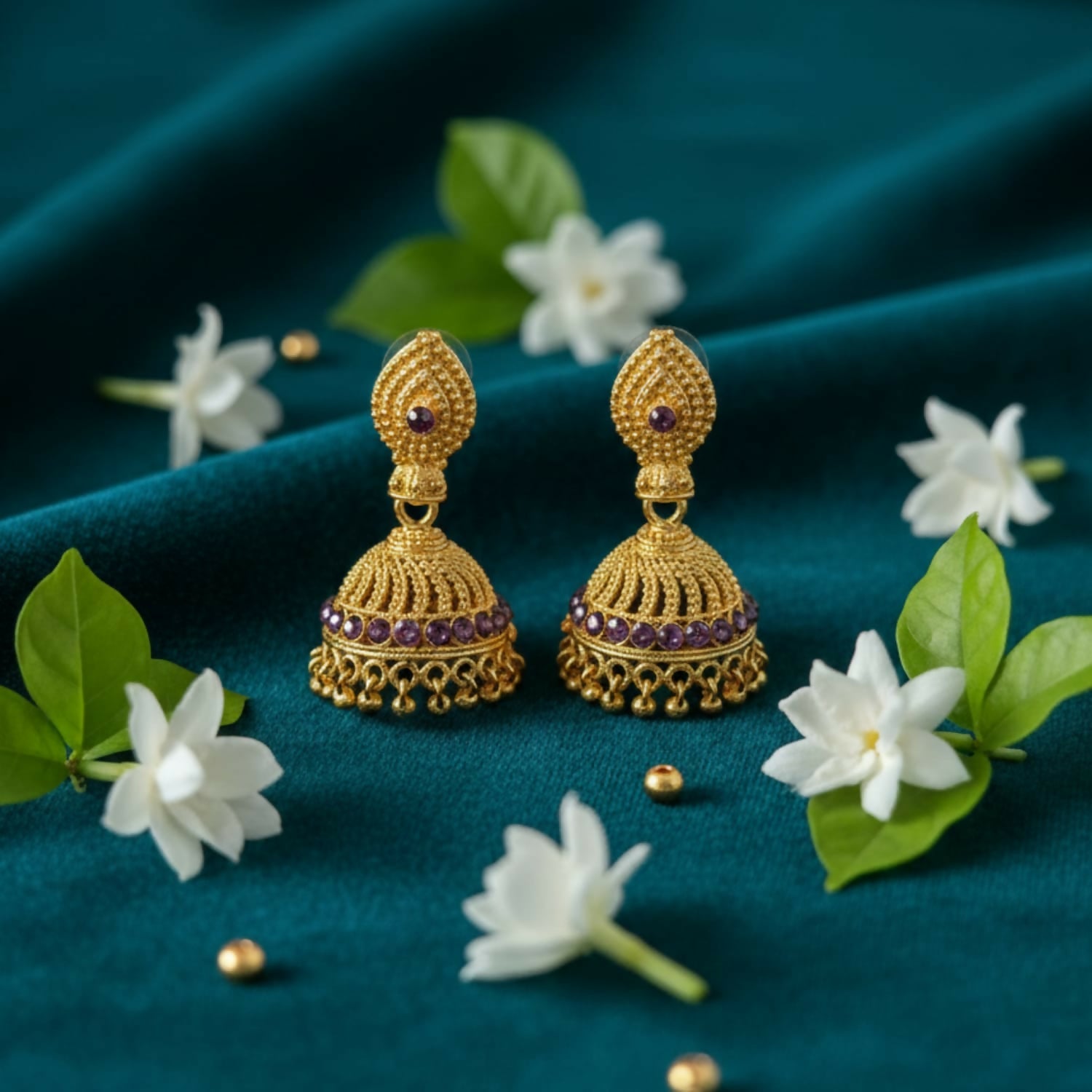 Golden Jhumka Earrings – Elegant Wedding & Festive Jewelry