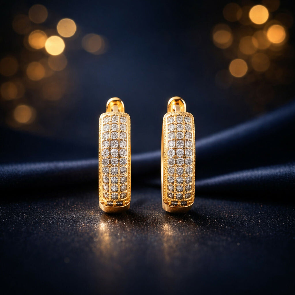 Gold-Tone Hoop Earrings with Crystal Detailing – Elegant Pave Design