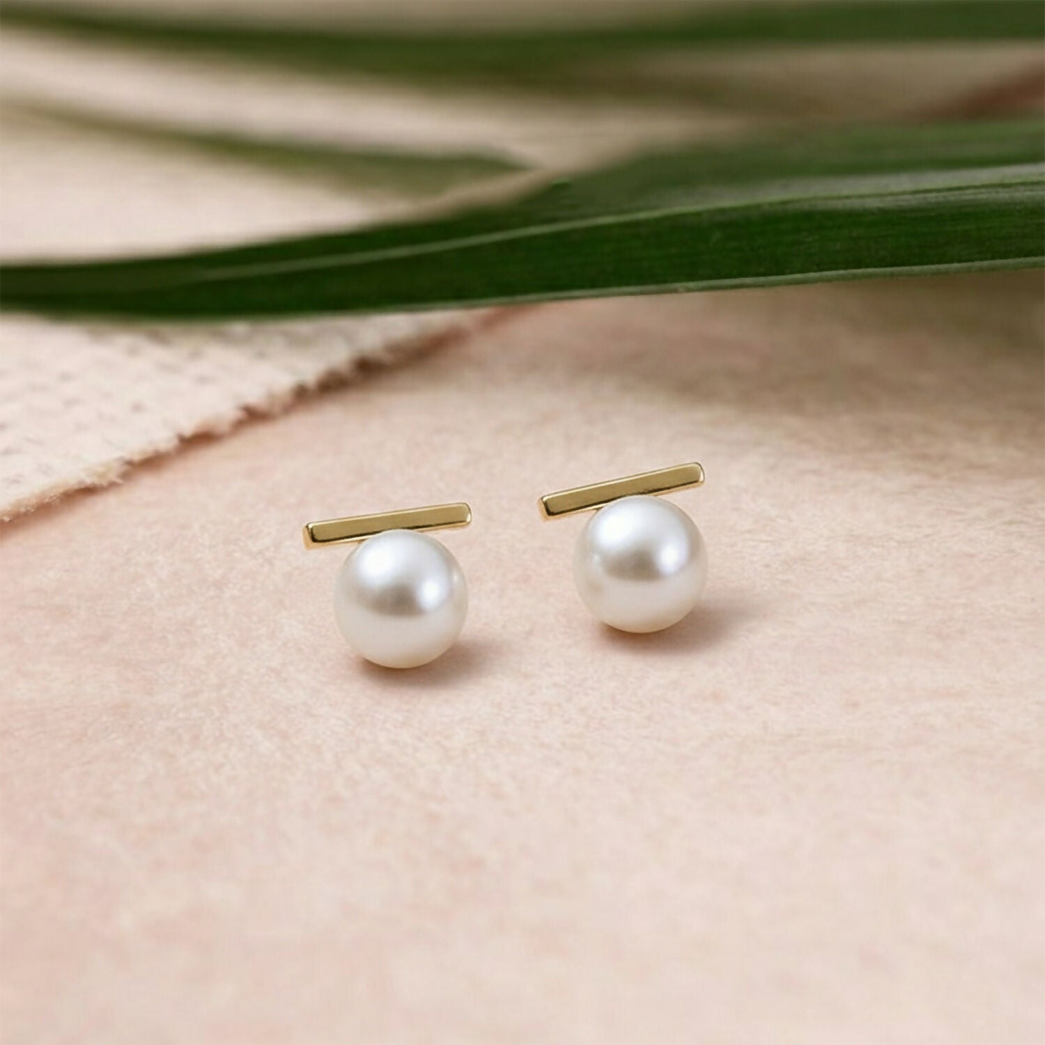 Pearl Bar Stud Earrings – Minimal Gold Plated Elegance