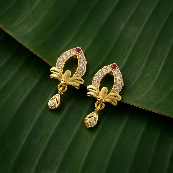 Gold Earrings with Elegant Teardrop Cut & Crystal Work