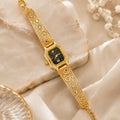 Vintage Gold-Tone Filigree Bracelet Watch for Women – Crystal Accent Black Dial Elegant Jewelry Wristwatch
