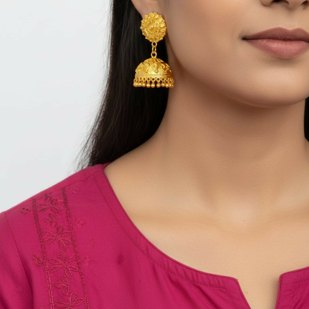 Golden Jhumka Earrings – Elegant Traditional Indian Jewellery