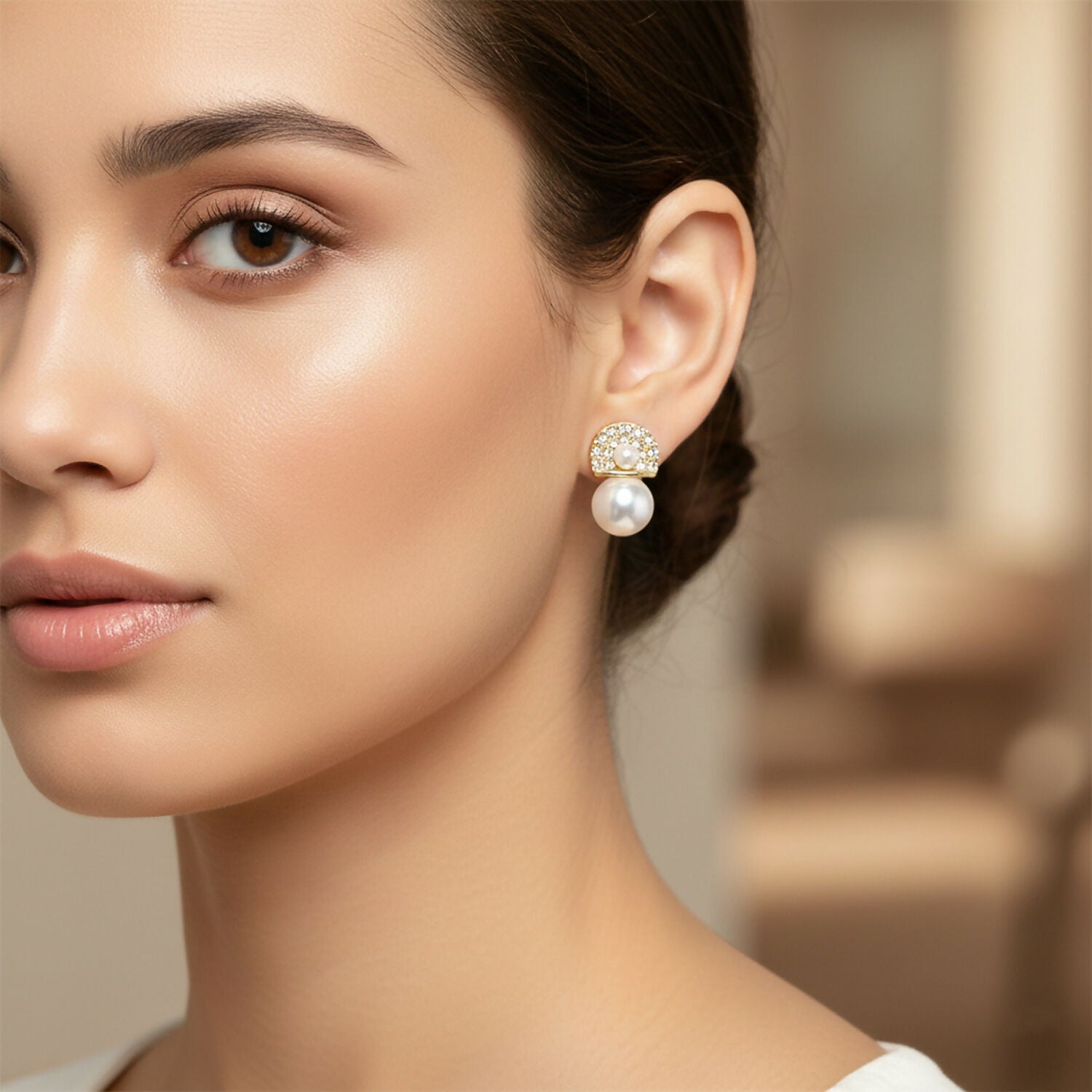 Crystal & Pearl Drop Earrings – Gold Plated Elegant Statement