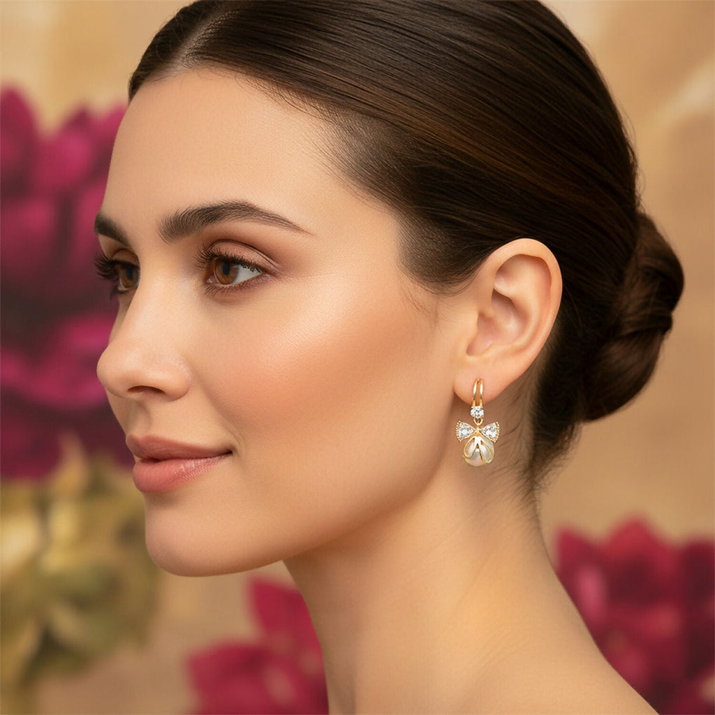 Bow Pearl Drop Earrings – Elegant Korean Style for Women