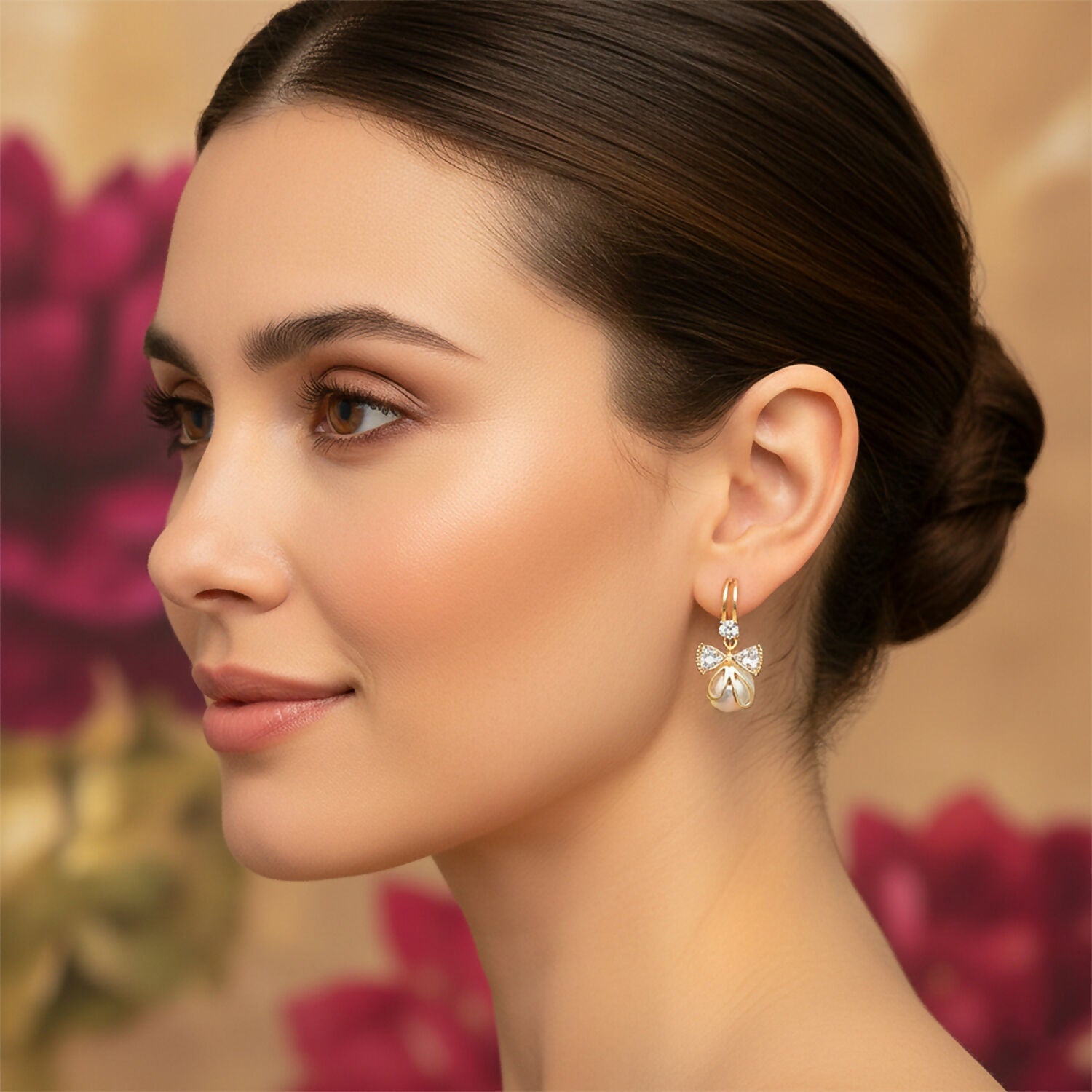 Bow Pearl Drop Earrings – Elegant Korean Style for Women