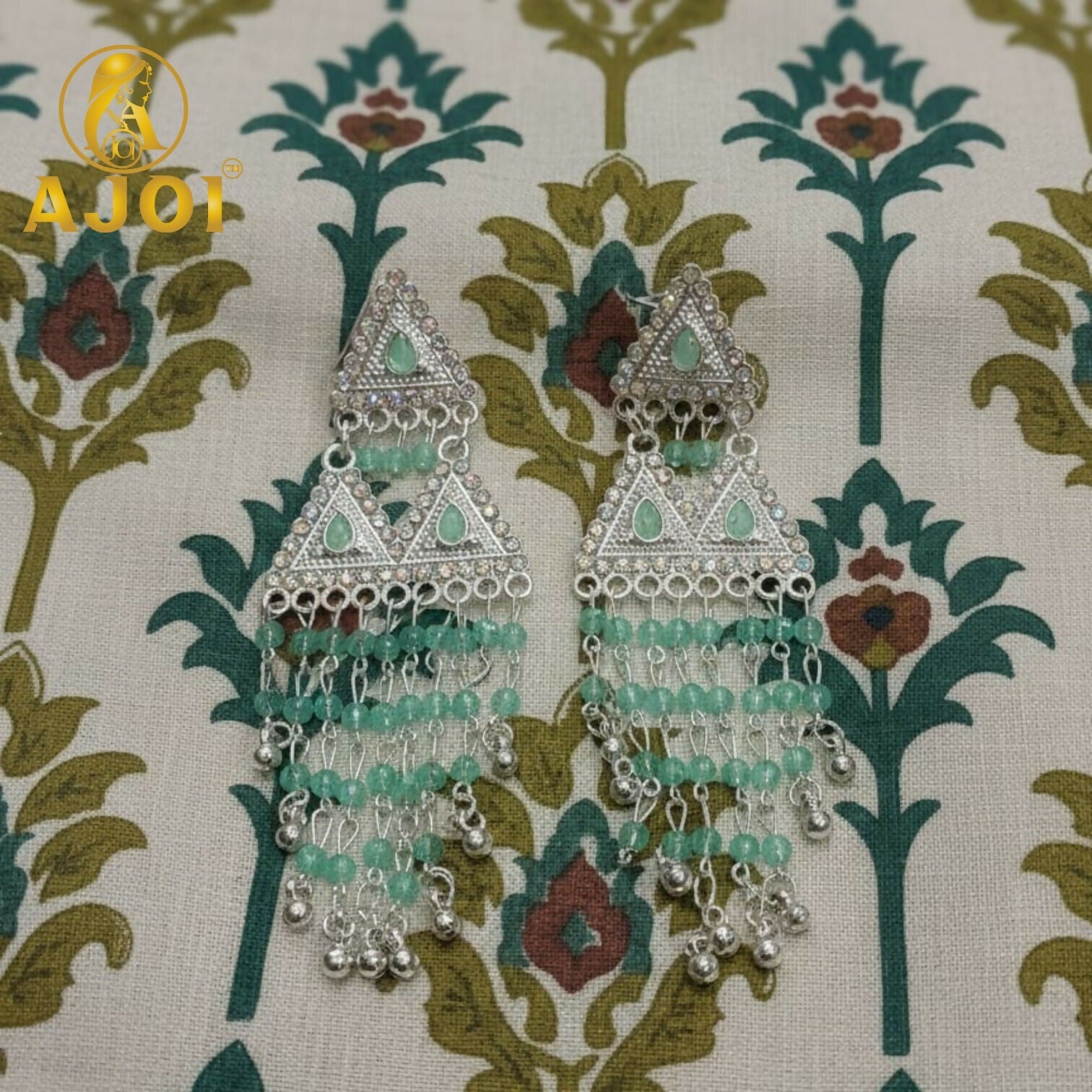 Mint Green Layered Designer Earrings – Elegant Drop & Stone Accents