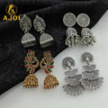 Peacock Temple Earrings Combo – Elegant Oxidized Silver & Antique Gold