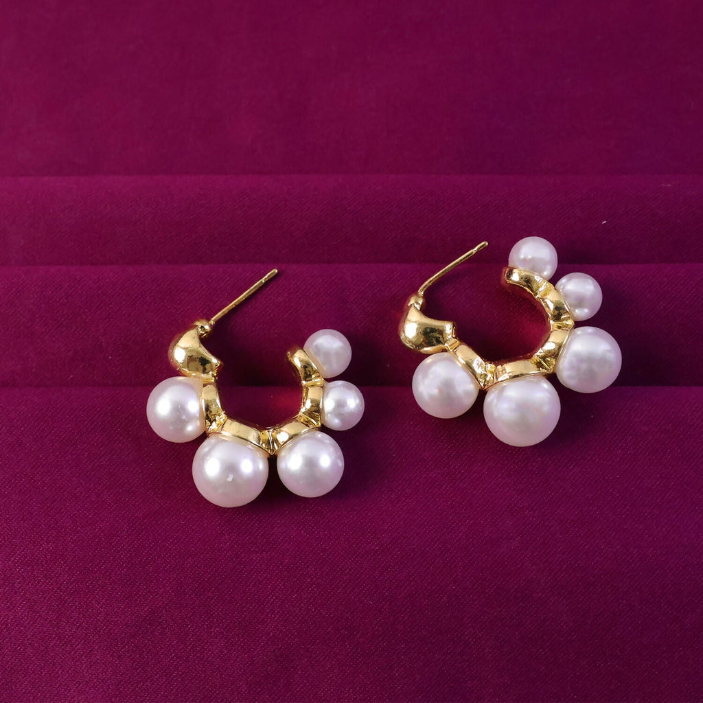 Pearl Cluster Hoop Earrings – Korean Style Gold Plated Jewellery