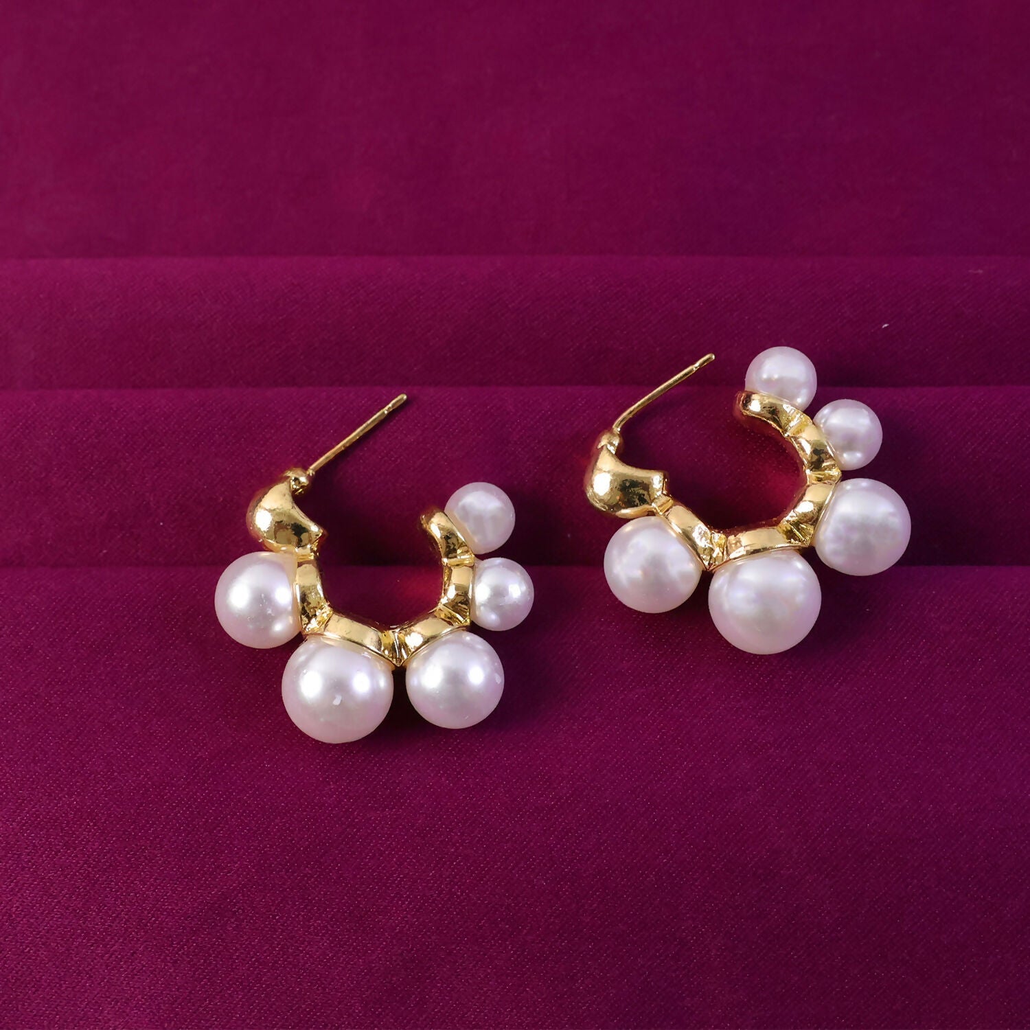 Pearl Cluster Hoop Earrings – Korean Style Gold Plated Jewellery