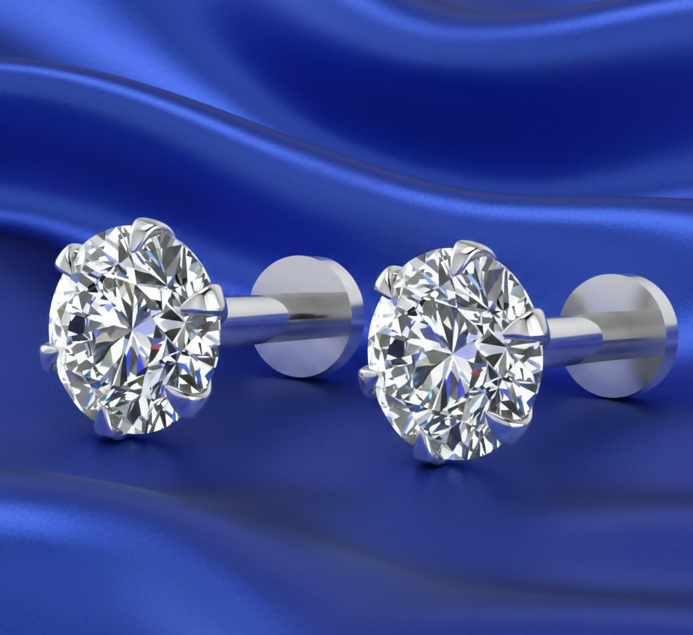 Round AD Solitaire Stud Earrings – Comfortable Flat Back Design