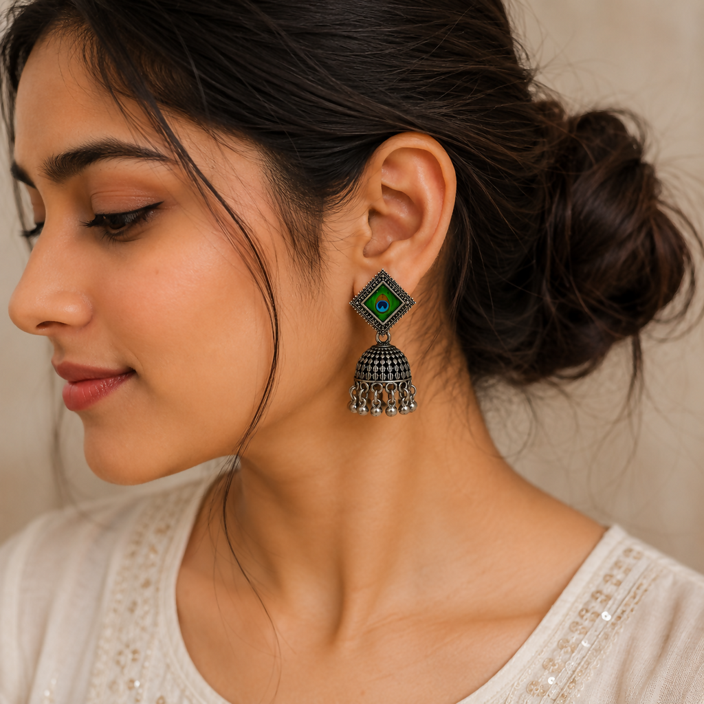 Oxidised Peacock Jhumka Earrings – Traditional Indian Jewellery
