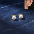 Pearl Bar Stud Earrings – Minimal Gold Plated Elegance