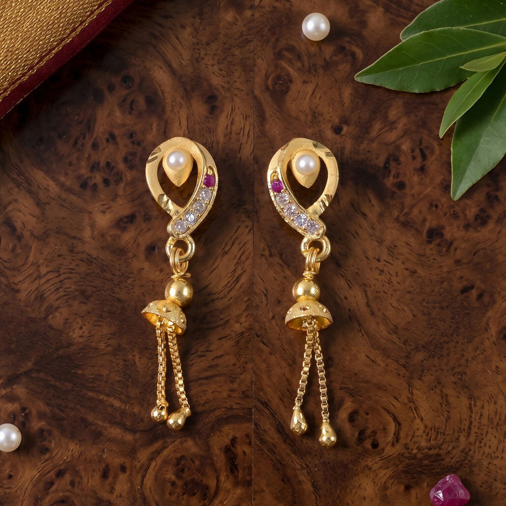 Gold-Plated Leaf Earrings – Ethnic Chain Drop Design for Women