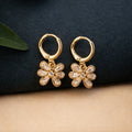 Gold-Tone Floral Hoop Earrings – Elegant Crystal Drop Design