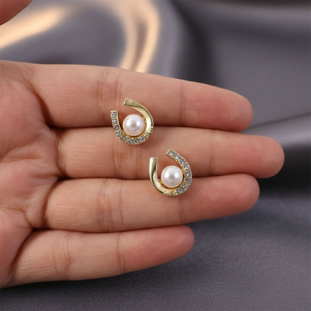 Pearl U-Shape Stud Earrings – Korean Style Elegant Fashion Jewelry