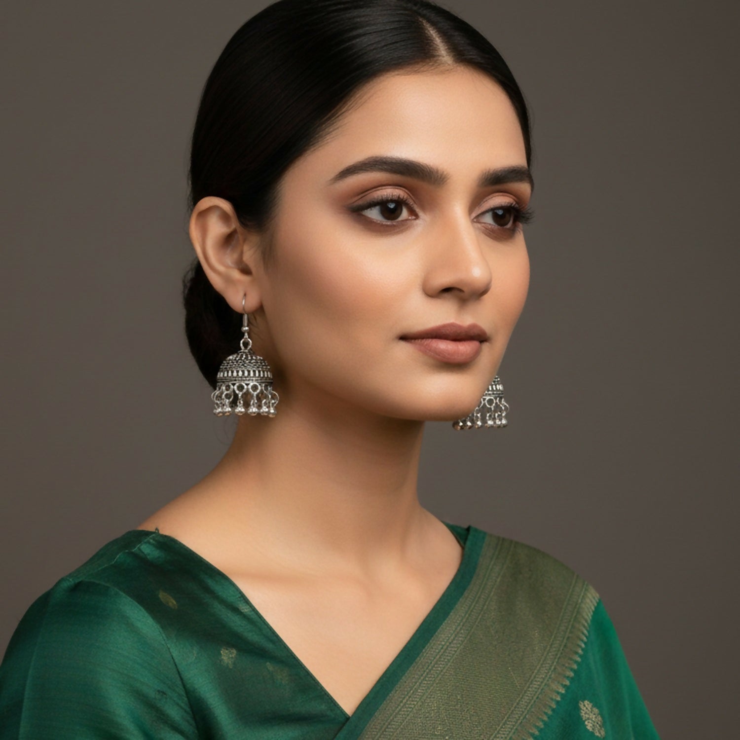 Oxidised Silver Hook Jhumka Earrings – Lightweight Traditional Charm