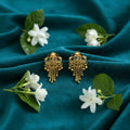 Gold-Plated Jhumka Earrings – Elegant Filigree & Enamel Design