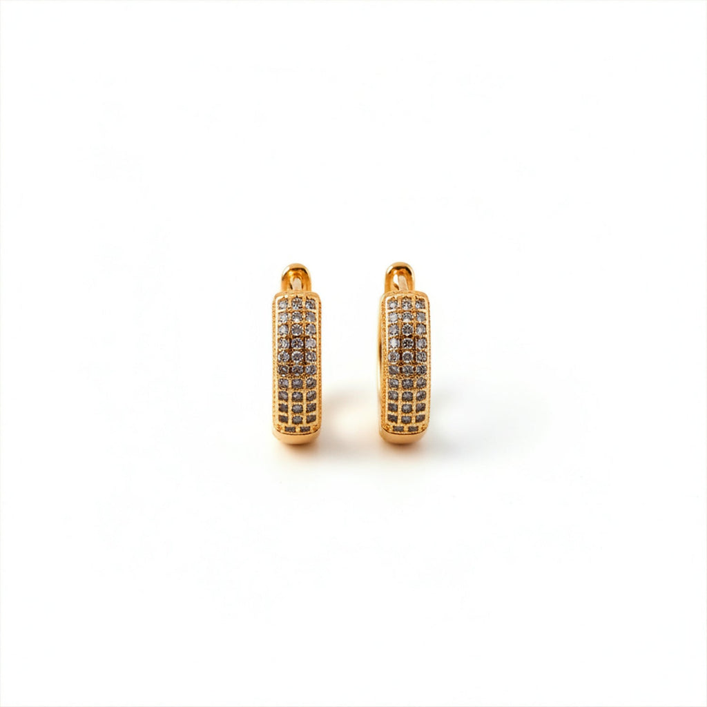 Gold-Tone Hoop Earrings with Crystal Detailing – Elegant Pave Design