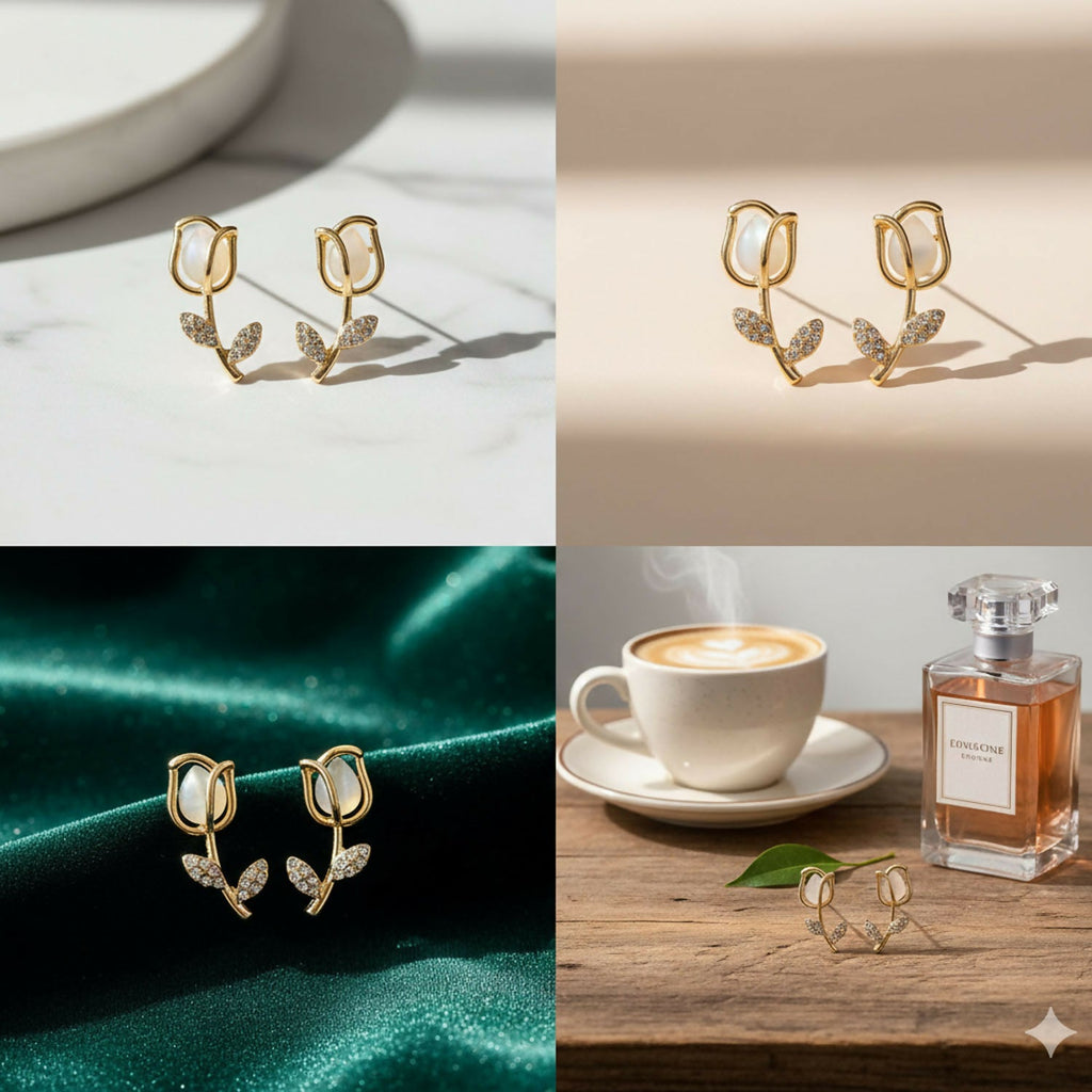 Pearl Tulip Stud Earrings – Elegant Korean Style Floral Jewelry