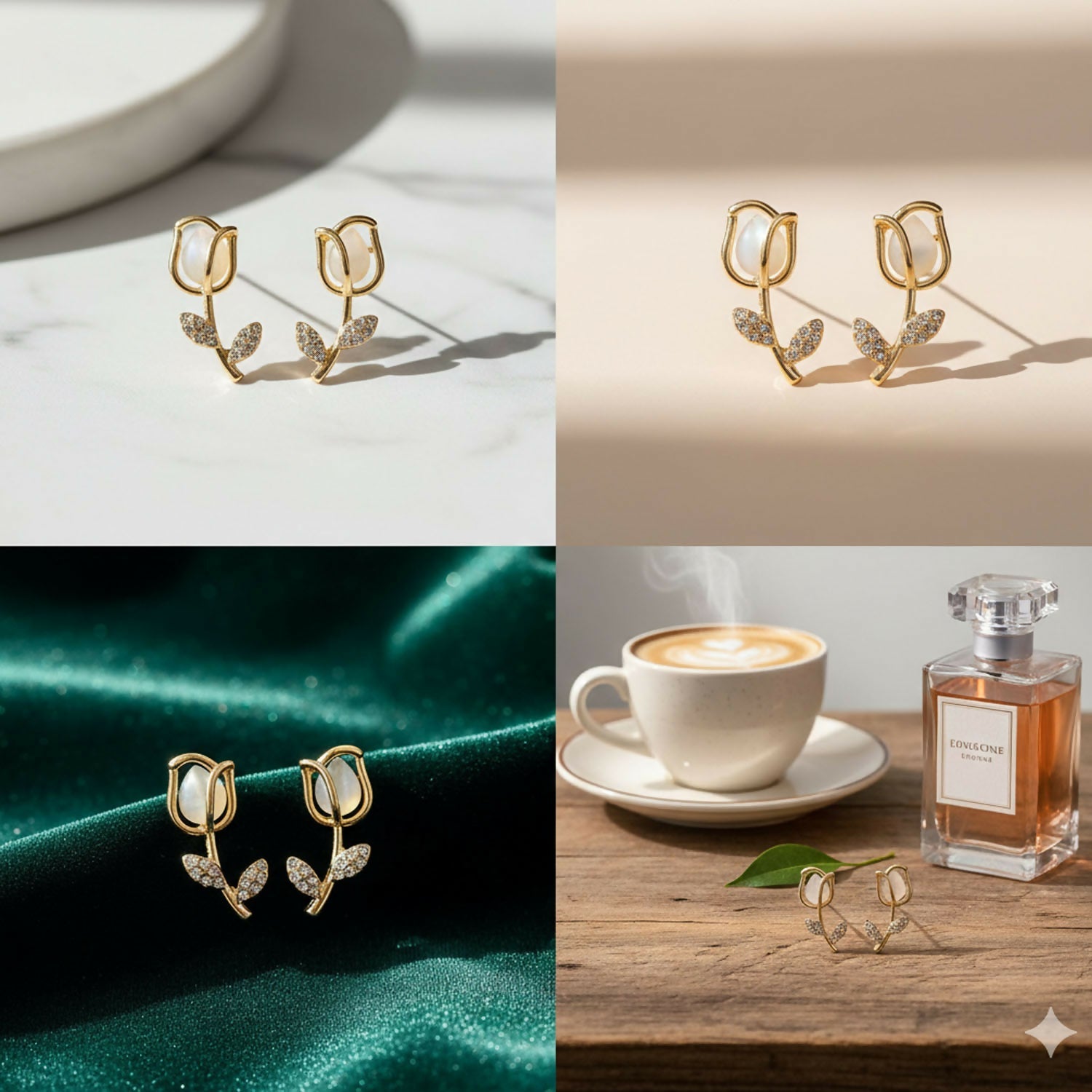 Pearl Tulip Stud Earrings – Elegant Korean Style Floral Jewelry