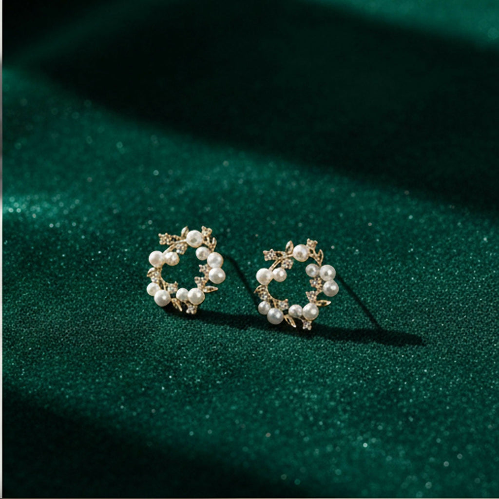 Pearl Wreath Earrings – Timeless Floral Circle Design