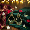 Chandbali Earrings – Antique Gold-Plated with Green Stones